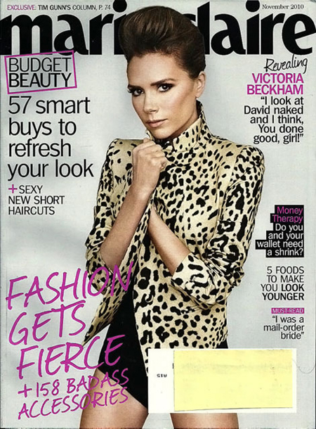 There are two Marie Claire covers featuring Victoria Beckham.